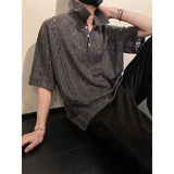 Summer Short Sleeved T-shirt Men Fashion Casual Beige Lapel T Shirt Streetwear Korean Loose Hollow Out T Shirt Mens Polo Shirt