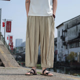 New Chinese Style Men Vintage Loose Casual Wide Leg Pant Summer Thin Loose Fit Bell Bottoms Casual Pants Cropped Pants For Men