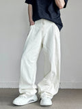 New Men's Cotton White Non-stretch Straight Baggy Jeans Streetwear Fashion Casual Denim Pants Hip Hop Trendy Male Trousers