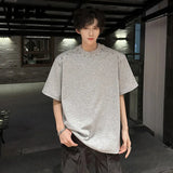 Korean Style Men's T-shirts Short Sleeved O-neck Handmade Diamonds Decoration Tees Loose Shoulder Pads Male Tops