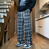 Autumn Classic Men's Plaid Pants Fashion Casual Long Straight Trousers Drawstring Wide Leg Check Pant