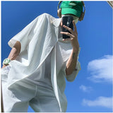 Summer Two-Piece Men's Sets Shirt and Shorts Casual Outfits Oversized Short Suit Plain Clothes Clean Fit Black White Green