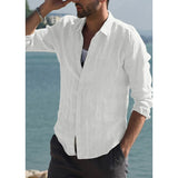 Men's Clothing Luxury Linen Shirts Solid Color Lapel Button-down Long Sleeve Streetwear Vintage Leisure Popular Blouse S-3XL