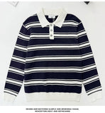 New American Trendy Men Polo Neck Sweater Light Luxury Striped Knit Long Sleeve Pullover Tops High Quality Loose Knitwear M-3XL