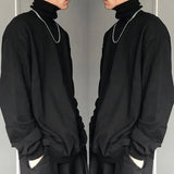 Turtle Neck Long Sleeve T-shirts Men Plus Velvet Warm Basic Solid Korean Style Loose CouplesTops Mens Clothes Streetwear Ins