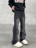 Y2K Fashion Vintage Black Pleated Stacked Baggy Jeans Pants For Men Clothes Straight Casual Luxury Long Trousers