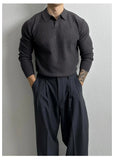 New Korean Fashion Men Polo Sweater Light Luxury Knitted Solid Color Long Sleeve Pullover Premium Quality Skin-friendly Knitwear