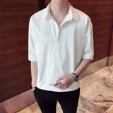 T-Shirts Formal Fashion Business Casual Loose Solid Button Temperament Turn-down Collar Man Simplicity Handsome Men's Clothing