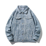 Spring Men Lapel Denim Coat Jacquard patter Fashion Washed denim jacket Motorcycle Jeans Jacket Hommes loose Cotton Casual Coats