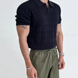 Summer Clothing Men's Luxury Knitted Jacquard Polo Shirt Casual Breathable Leisure V Neck Short Sleeve Knitwear New