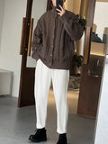 American New Twist Pattern Solid Cardigan Sweater Men's Autumn Winter Elegant Knitwear High-end Oversized Casual Sweater Jacket