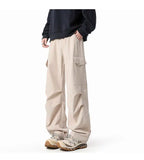 Black Casual Pants Men Fashion Retro Pocket Cargo Pants Men Japanese Streetwear Hip-hop Loose Straight Pants Mens Trousers