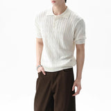 New Trendy Jacquarded Men Polo Shirt Light Luxury Casual Business Solid Color Knitted Short Sleeve T-shirt Fashion Stretchy Tops