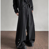 Fashion Black Casual Pants Men Buttons Design High Street Hip-hop Wide Leg Mopping Trousers All-match Casual Korean Style