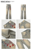 American retro men and women trend personalized embroidered straight leg washed jeans couple spring and autumn casual pants y2k