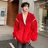 Personalized Men's Sweaters V-neck Contrast Color Casual Knitting Tops Casual Korean Style Pullover Male Tops Winter