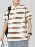 High Street Summer Men and Women Trendy Personalized Stripe Polo Short Sleeve Couple Loose Retro Harajuku Casual T-shirt Top y2k