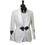 Floral Men Suit Jacket with Mandarin Buttons 1 Pc Fashion Wedding Blazer Slim Fit Shawl Lapel African Style Male Suit Jacket