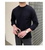 New Autumn Fashion Men T-shirt Light Luxury Solid Color Long Sleeve Tops Leisure Streetwear Casual O Neck Basic Shirts M-3XL