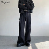 Wide Leg Pants Men Simple Baggy Smart Casual High Street Handsome All-match Korean Fashion Daily Full-length Trousers Classic