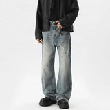 Summer Men's Denim Pants fleck Washed Male Jeans Straight Casual Menwear Loose Wide Leg Trousers 2025 New Fashion