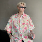 Transparent Floral Handsome Shirts Summer Thin Fashion Casual Streetwear Loose Shirt Breathable Short Sleeve Men's Clothing