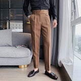 Spring Summer Suit Pants Men's Straight Naples Ruffian Handsome High Waist Small Trousers British Style Slim Trousers Gentleman