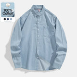 100% Cotton Comfortable Denim Shirt Men Autumn New Fashion Slim Long-sleeved Male Shirt Streetwear Classic Black Light Blue