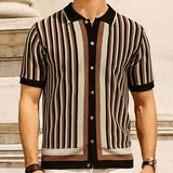 Summer Men's Light Luxury Button-down Leisure Knit Polo Shirt Popular Retro  Short Sleeve Streetwear Fashion Patchwork Knitwear