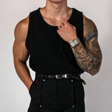 Mens Quick-Drying Muscle Slim Stretch Sports Fitness Round Neck Sleeveless Vest Fitness Top Summer Solid Color Y2k Vest Gym