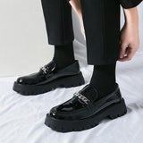 Classic Style Men ' s Leather Shoes Spring   Autumn Solid Black Height Increased Loafer Shoes Metal Decoration Fashion Banq38-44