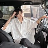 Summer Short Sleeved Shirt Men Fashion Society Mens Black Dress Shirt Korean Loose Casual White Shirt Mens Hollowed Out Shirts