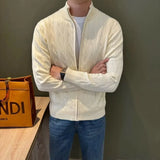 Autumn Retro Men's Zipper Cardigan Jacket Trending Jacquard Solid Color Long Sleeve Sweater Coats Premium Quality Knit Outerwear