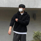 Winter Clothing Men's Luxury Knitted Zipper Hooded Pullovers Sweater Casual Streetwear Striped Solid Color Long Sleeve Hoodie