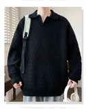 Korean Style Men's Polo Sweater Light Luxury Textured V-neck Knit Long Sleeve Pullover Autumn Casaul Trendy Male Clothing M-3XL
