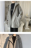 Hooded Trench Men Baggy Zip-up Overcoat Fashion Ulzzang Handsome Daily Pockets Mature Streetwear Personality Spring Autumn Soft