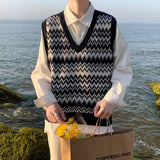Striped Knitted Sweater Vest Men Ulzzang Soft Loose Casual All-match Harajuku Handsome Stretchy Vintage Sleeveless Streetwear