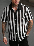 Stylish Button Lapel Knitting Mens Shirts Spring Summer Fashion Short Sleeve Knit Shirt For Men Vintage Hollow Out Knitted Tops