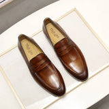 Mens Penny Loafers Leather Shoes Genuine Leather Elegant Wedding Party Casual Dress Shoes Brown Black Shoes for Men