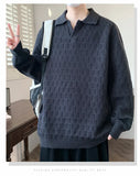 Korean Style Men's Polo Sweater Light Luxury Textured V-neck Knit Long Sleeve Pullover Autumn Casaul Trendy Male Clothing M-3XL