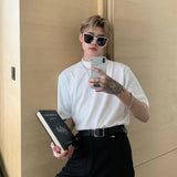 T-Shirt Basic in Cotone con Collo Piccolo