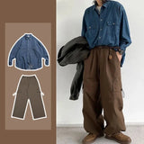 Spring Casual Men Set Retro Simplicity Pocket Denim Shirt+big Pocket Street Hip-hop Cargo Pants 2-pcs Japanese Fashion Suit