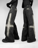 Street Vintage New Fashion Washed Old Black Baggy Jeans Men Y2K Harajuku Hip Hop Pop Gothic Leisure High Waist Wide Leg Trousers