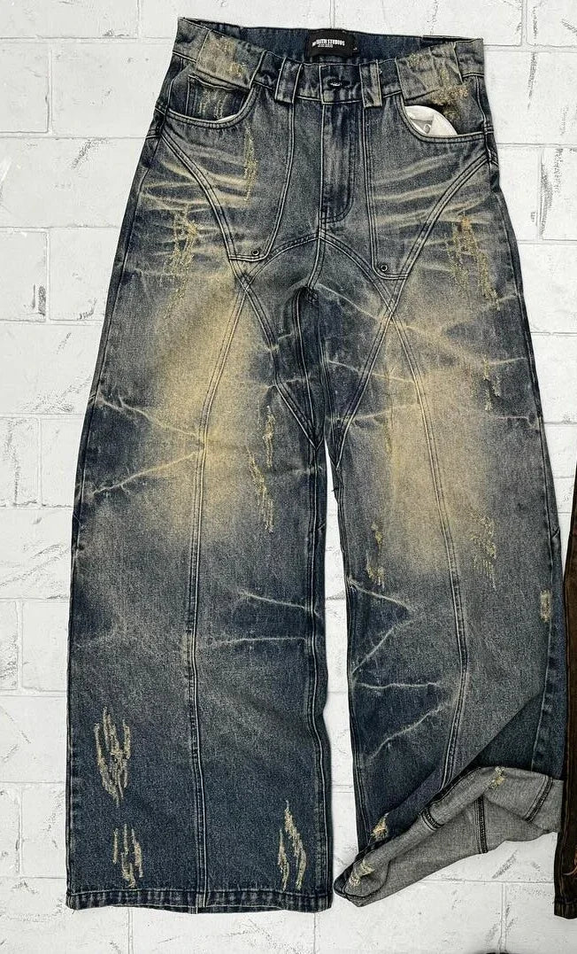 Streetwear Jeans Y2K Hip Hop Distressed Ripped Retro Baggy Jeans Pants Mens Womens New Punk Rock High Waist Wide Leg Trousers