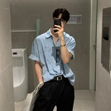 Summer Men's Clothing Luxury Denim Short-sleeved Pocket Shirt Leisure Button-down Korean Popular Streetwear Stylish