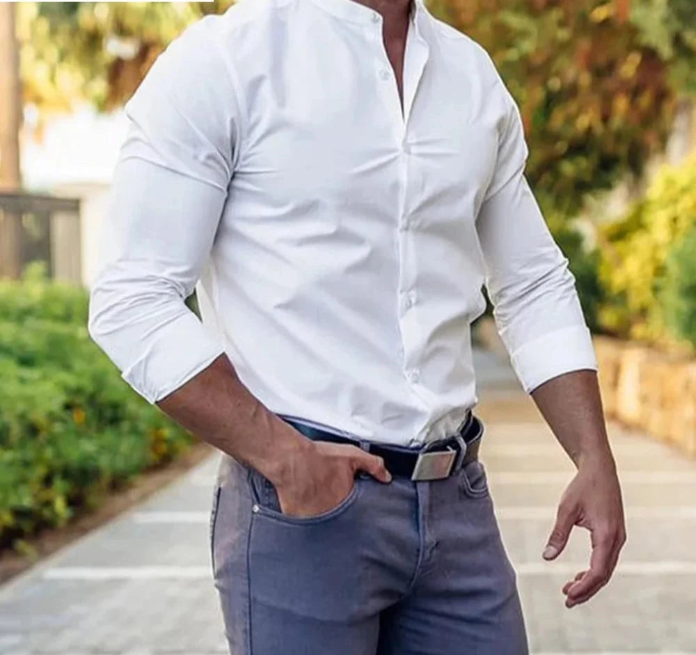 Trend Men's Business Casual Shirts Long Sleeve Slim Fit Party Daily Tops Camisas  Long Sleeve T Shirt