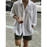 Unisex Oversized Linen Shirt Coat Men's Long Sleeve Casual Loose Fit Fashion Japanese Korean Style Sun Protection Clothing
