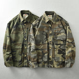 Vintage men's fashion wash to do old camouflage cargo shirt three-dimensional pocket design shirt jacket