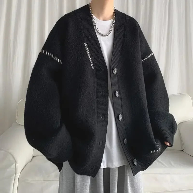 White Crewneck Man Clothes Black Knitted Sweaters for Men Cardigan Round Collar Ugly Old Order Trend Street Overfit S Neck