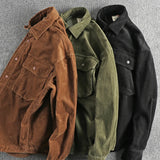 Winter Thick Washed Corduroy Long-sleeved Shirt Men's Retro Fashionable Workwear Large Pocket Solid Color Casual Jacket